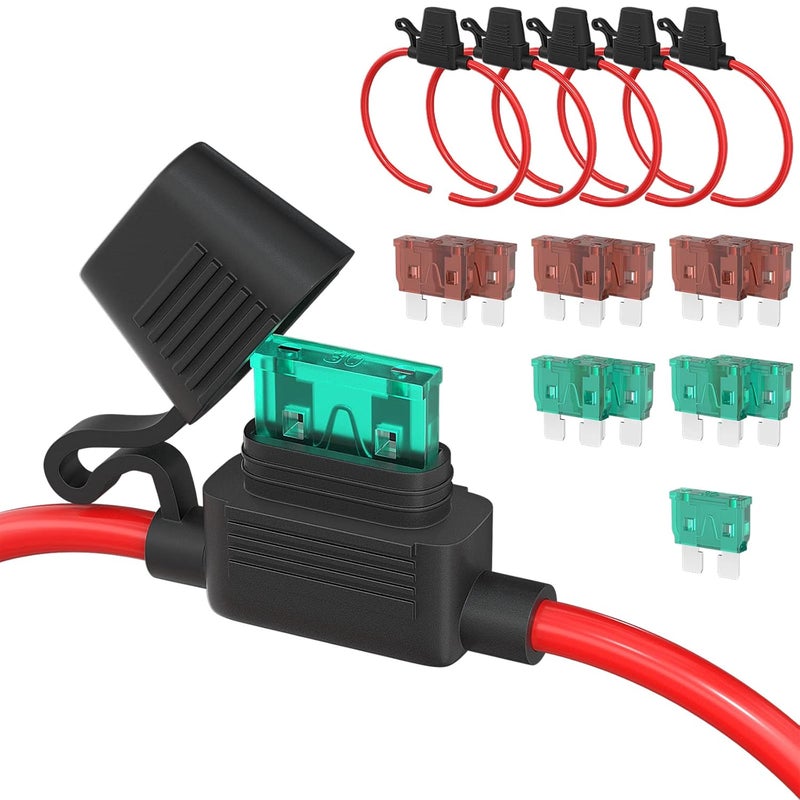 DAIERTEK 10 Gauge Fuse Holder 12V for ATC/ATO Blade Fuses, Inline Fuse Holder with 10 AWG Wires, Waterproof, 30A/40A Fuses, 6pcs - Image 1
